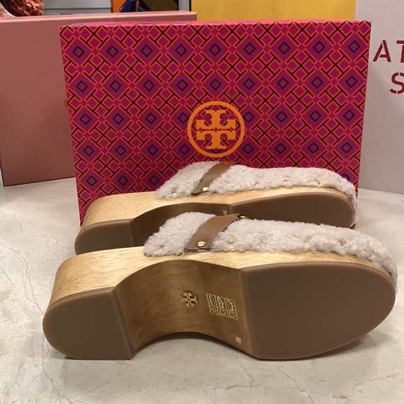 TORY BURCH JESSA SHEARLING CLOG COLOR BUTTERMILK AND ROYAL TAN MADE IN BRAZIL 8 - Picture 13 of 15